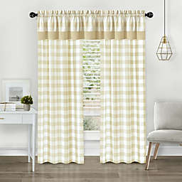 Kate Aurora Modern Country Farmhouse 3 Piece Buffalo Check Plaid Window Curtains & Valance Set - 63 in - Linen/Taupe