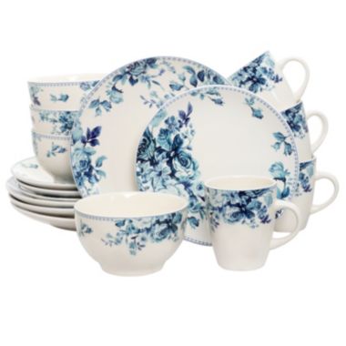 Elama Traditional Blue Rose 16 Piece Dinnerware Set. View a larger version of this product image.