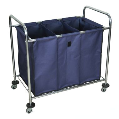 Luxor Industrial Laundry Cart with Steel Frame & Navy Canvas Bag with Dividers. View a larger version of this product image.