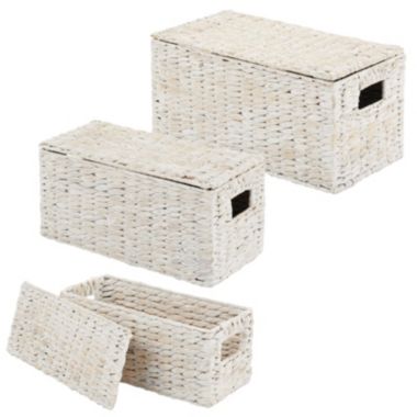 mDesign Woven Hyacinth Home Storage Basket with Lid, Set of 3 - White Wash. View a larger version of this product image.