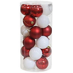 Sunnydaze Merry Medley Plastic 24-Piece Ornament Set - Red and White