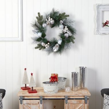 Nearly Natural Pinecones and Berries with Silver Ornaments Artificial Christmas Wreath, 24-Inch, Unlit. View a larger version of this product image.