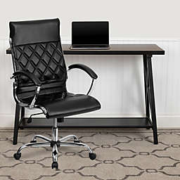 Emma + Oliver High Back Quilted Black LeatherSoft Swivel Office Chair with Arms
