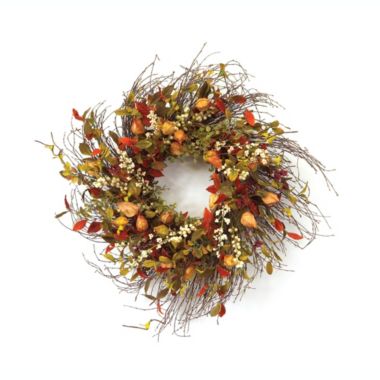 Melrose Home Decorative Cape Gooseberry Wreath 20"D Twig/Fabric. View a larger version of this product image.