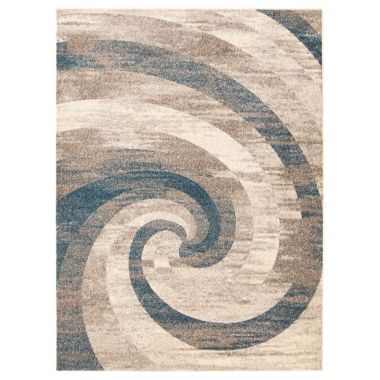 Chaudhary Living 7.75' x 10' Off White and Blue Distressed Abstract Rectangular Area Throw Rug. View a larger version of this product image.