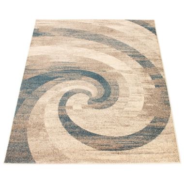 Chaudhary Living 7.75' x 10' Off White and Blue Distressed Abstract Rectangular Area Throw Rug. View a larger version of this product image.