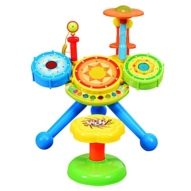 Costway-CA Kids Electric Jazz Drum Set with Stool Microphone & LED Light. View a larger version of this product image.