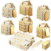 Juvale 36 Pack Mini Gold Themed Party Favor Boxes with Gift Tags for Wedding Reception, Birthday, Baby Shower, 3 Designs (2x2x2 In)