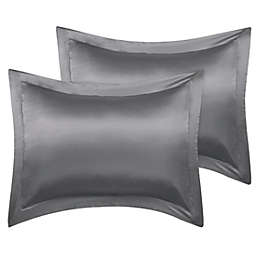 PiccoCasa 2 Pack Satin Pillowcase for Hair and Skin, Euro Sham Pillow Covers Soft Silky Oxford Pillow Cases with Envelope Closure King(20x36) Deep Grey