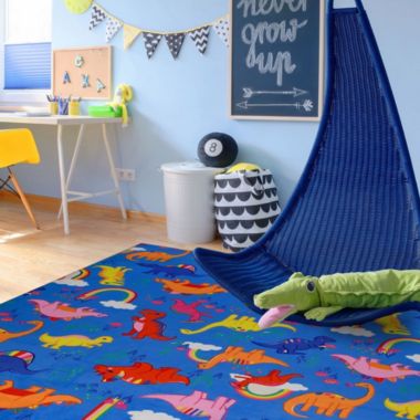 Homefires Decorative Indoor/Outdoor Accent Rug Dinosaurs & Rainbows - 21" X 54". View a larger version of this product image.