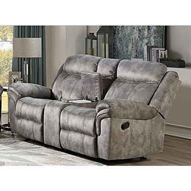 Yeah Depot Zubaida Loveseat w/Console (Glider & Motion), 2-Tone Gray Velvet YJ. View a larger version of this product image.