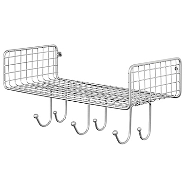 mDesign Metal Storage Organizer Shelf with 6 Hooks - Wall Mount. View a larger version of this product image.