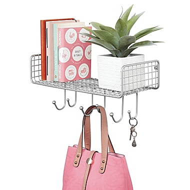 mDesign Metal Storage Organizer Shelf with 6 Hooks - Wall Mount. View a larger version of this product image.