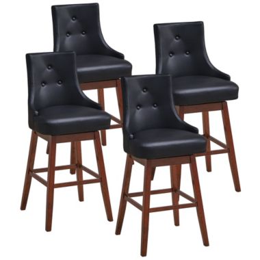 Gymax Set of 4 Swivel Bar Stools 29'' Pub Height Upholstered Chairs w/ Rubber Wood Legs. View a larger version of this product image.