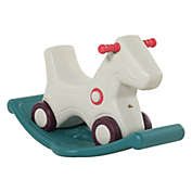 Qaba Kids 2 in 1 Rocking Horse & Sliding Car for Indoor & Outdoor Use w/ Detachable Base, Wheels, Smooth Materials, Grey and Green