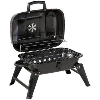 Outsunny 14'' Iron Tabletop Charcoal Grill with Portable Anti-Scalding Handle Design, Folding Legs for Outdoor BBQ for Poolside, Backyard, Garden
