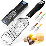Zulay Kitchen Stainless Steel Flat Handheld Cheese Grater - Black