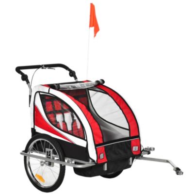 Aosom 2-in-1 Folding Child Bike Trailer & Baby Stroller with Safety Flag, Light Reflectors, & 5 Point Harness, Red