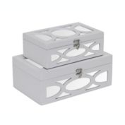 Cheungs Home Decorative White Boxes with Circular Pattern And Side And Top Mirror - Set of 2