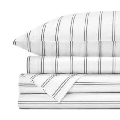 Standard Textile Home - Percale Sheet Set, Slate Stripe, Twin