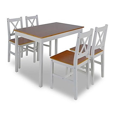 vidaXL Wooden Table with 4 Wooden Chairs Furniture Set Brown. View a larger version of this product image.