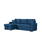 Saltoro Sherpi Kip 82 Inch Modern Sleeper Sectional Sofa Bed with Storage Chaise, Blue -