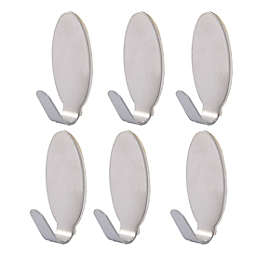 Unique Bargains Stainless Steel Oval Shaped Home Bathroom Bedroom Kitchen Self Adhesive Wall Hooks Hanger 6 Pieces Silver Tone 1.4