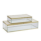 Kingston Living Set of 2 White and Gold Glittered Rectangular Jewelry Boxes 10"