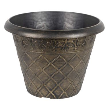 Garden Elements Outdoor Diamond Banded Plastic Planter, Gold, 14.75". View a larger version of this product image.