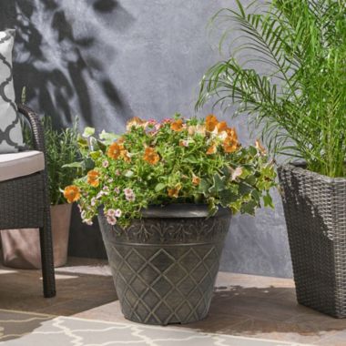 Garden Elements Outdoor Diamond Banded Plastic Planter, Gold, 14.75". View a larger version of this product image.