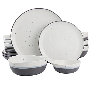 Gibson Elite Rhinebeck 16 Piece Round Stoneware Dinnerware Set in Blue. View a larger version of this product image.