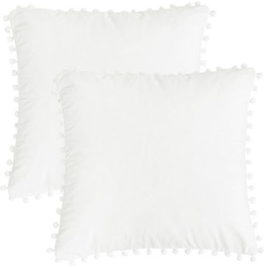 PiccoCasa Velvet Pillow Covers, 2 Pieces Pom Pom Christmas Throw Pillow Cover, Square Solid Soft Cushion Covers for Sofa Couch Bedroom Car, Snow White, 18"x18". View a larger version of this product image.