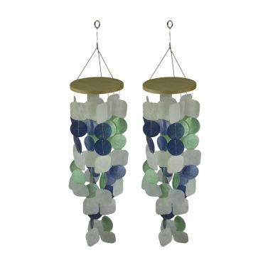Things2Die4 Coastal Blue & Green Capiz Shell Wind Chime for Garden Patio Yard Set of 2 Outdoor Décor. View a larger version of this product image.