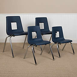 Emma + Oliver 4-pack Navy Student Stack School Chair - 16-inch
