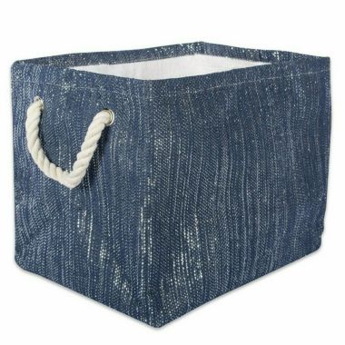 DII Navy and Silver Woven Paper Bin with Rope Handles - 12 inches. View a larger version of this product image.