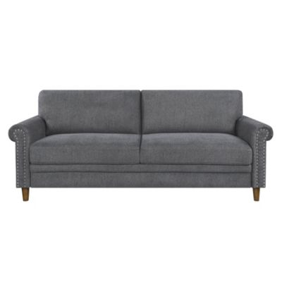 Lazzara Home Dadeville 79 In. Wide Rolled Arm Textured Fabric Upholstery Traditional Straight Sofa With Nailheads In Dark Gray