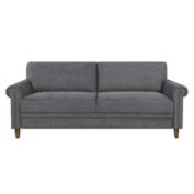 Lazzara Home Dadeville 79 In. Wide Rolled Arm Textured Fabric Upholstery Traditional Straight Sofa With Nailheads In Dark Gray
