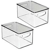 mDesign Plastic Storage Bin with Handles, Lid for Office - 2 Pack