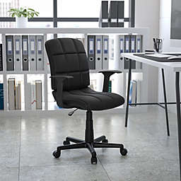 Emma + Oliver Mid-Back Black Quilted Vinyl Swivel Task Office Chair with Arms