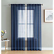 THD Essentials Sheer Voile Window Treatment Rod Pocket Curtain Panels Bedroom, Kitchen, Living Room - Set of 2, Navy Blue, 54" x 72"