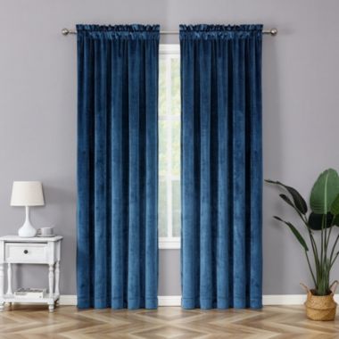 Kate Aurora Royal Living 2 Pack Rod Pocket Light Filtering Velvet Window Curtain Panels - Navy Blue. View a larger version of this product image.