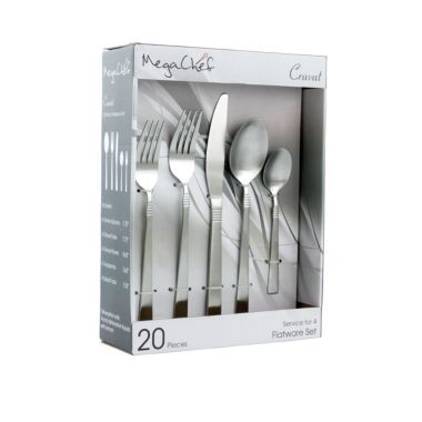 MegaChef Cravat 20 Piece Flatware Utensil Set, Stainless Steel Silverware Metal Service for 4 in Matte Silver. View a larger version of this product image.