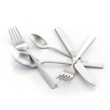 MegaChef Cravat 20 Piece Flatware Utensil Set, Stainless Steel Silverware Metal Service for 4 in Matte Silver. View a larger version of this product image.