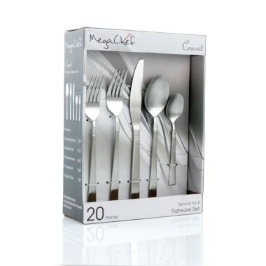 MegaChef Cravat 20 Piece Flatware Utensil Set, Stainless Steel Silverware Metal Service for 4 in Matte Silver. View a larger version of this product image.