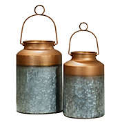 Creative Design Set of 2 Bronze Antique Galvanized Decorative Canister Vase 18.5"