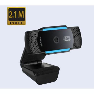 Adesso - Webcam 1080p CyberTrack H5 2.1MP Dual Mics Noise Cancelling Tripod Mountable Shutter Cover - Black (CyberTrack H5). View a larger version of this product image.