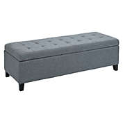 HOMCOM 51" Large Tufted Linen Fabric Ottoman Storage Bench With Soft Close Top for Living Room, Entryway, or Bedroom - Heather Grey