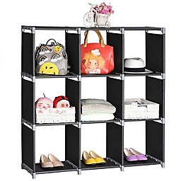 Infinity Merch 3 Tiers 9 Compartments Multi-functional Storage Cube Rack in Black