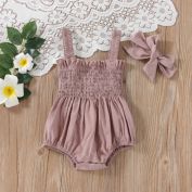 Laurenza&#39;s Girls Mauve Smocked Romper with Headband