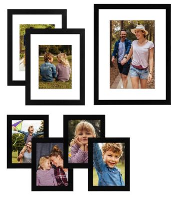 Americanflat 7 Piece Black Gallery Wall Picture Frame Set with Mats in 12x16, 9x12, and 6x8 - Composite Wood with Shatter Resistant Glass - Horizontal and Vertical Formats for Wall and Tabletop